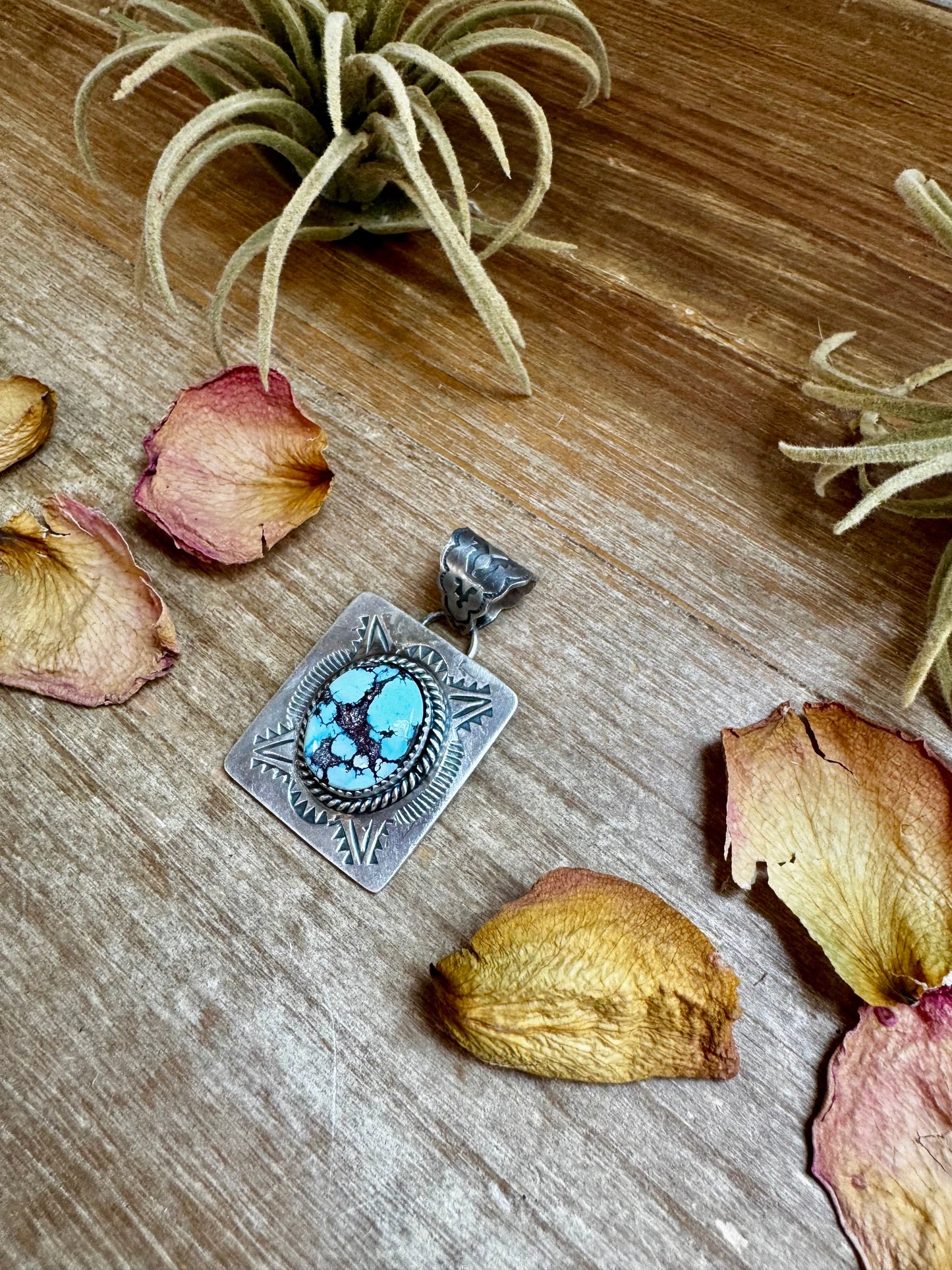 Golden Hill Turquoise Square Pendant – Sterling Silver by Ned Nez, Fits 8 mm