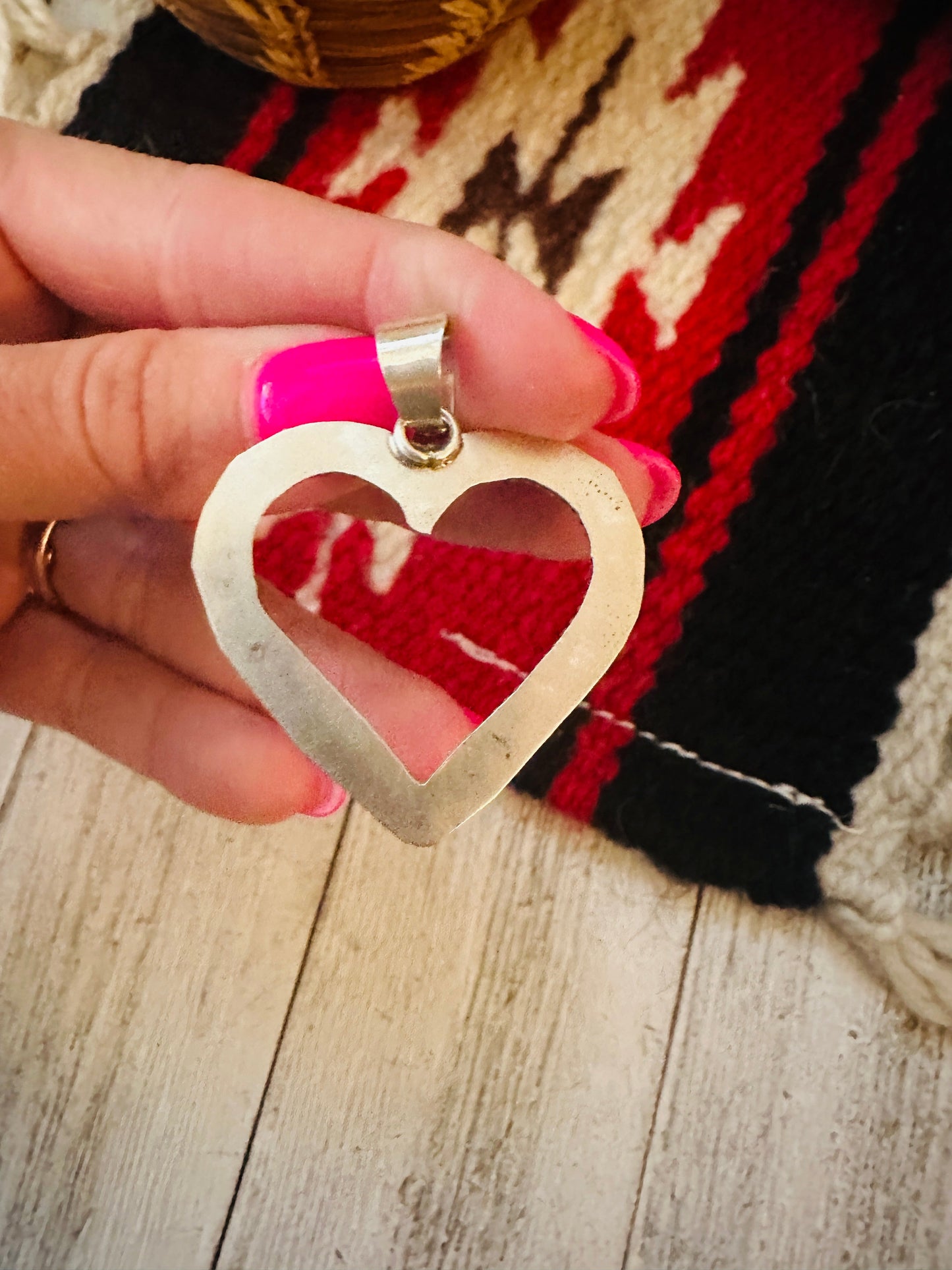 Zuni Sterling Silver & Turquoise Petit Point Heart Pendant