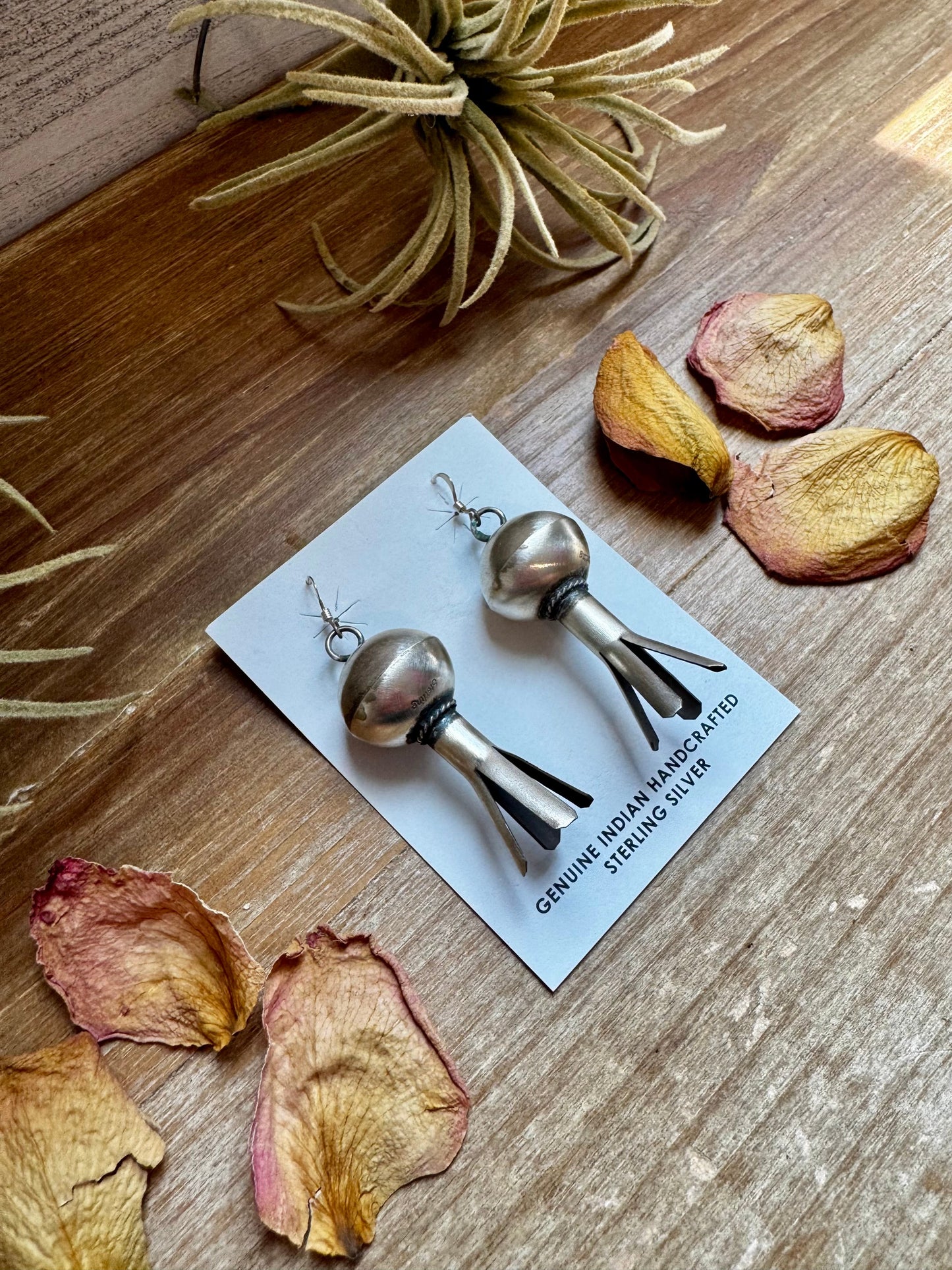 Sterling Silver Blossom Earrings – Native Made, Stamp MS, 2.5" Dangle