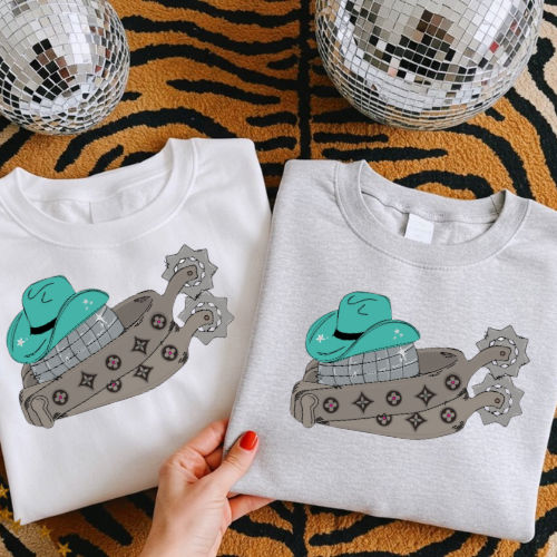 Disco cowgirl -turquoise -sublimation T-shirt