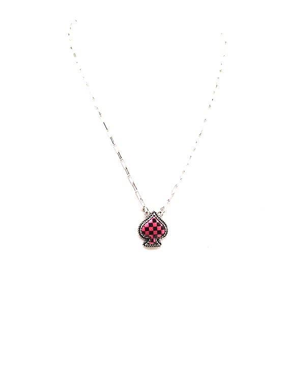 Checkered Spade Necklace: White