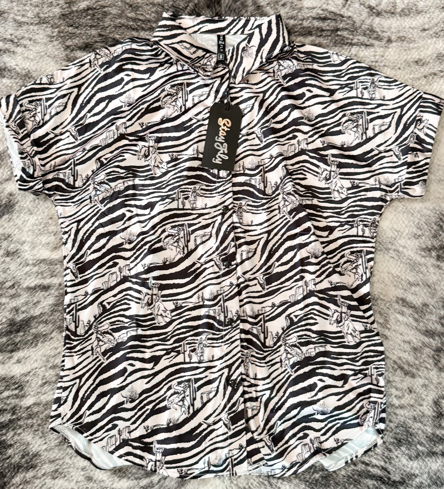 Western zebra short sleeve button up