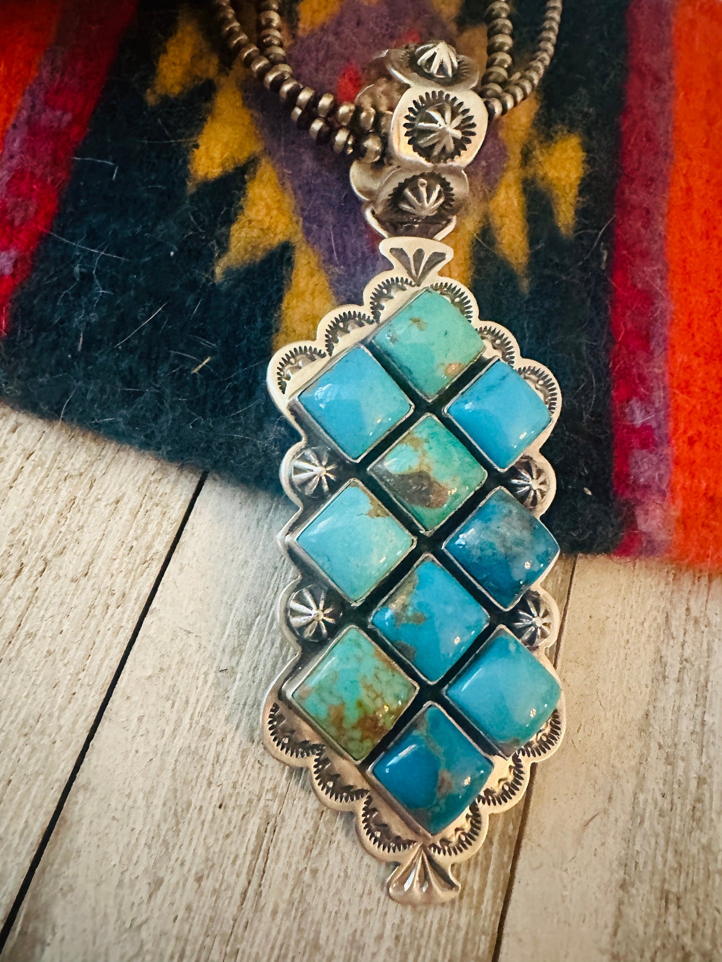 Navajo Turquoise and Sterling Silver Cluster Pendant by Charles Johnson