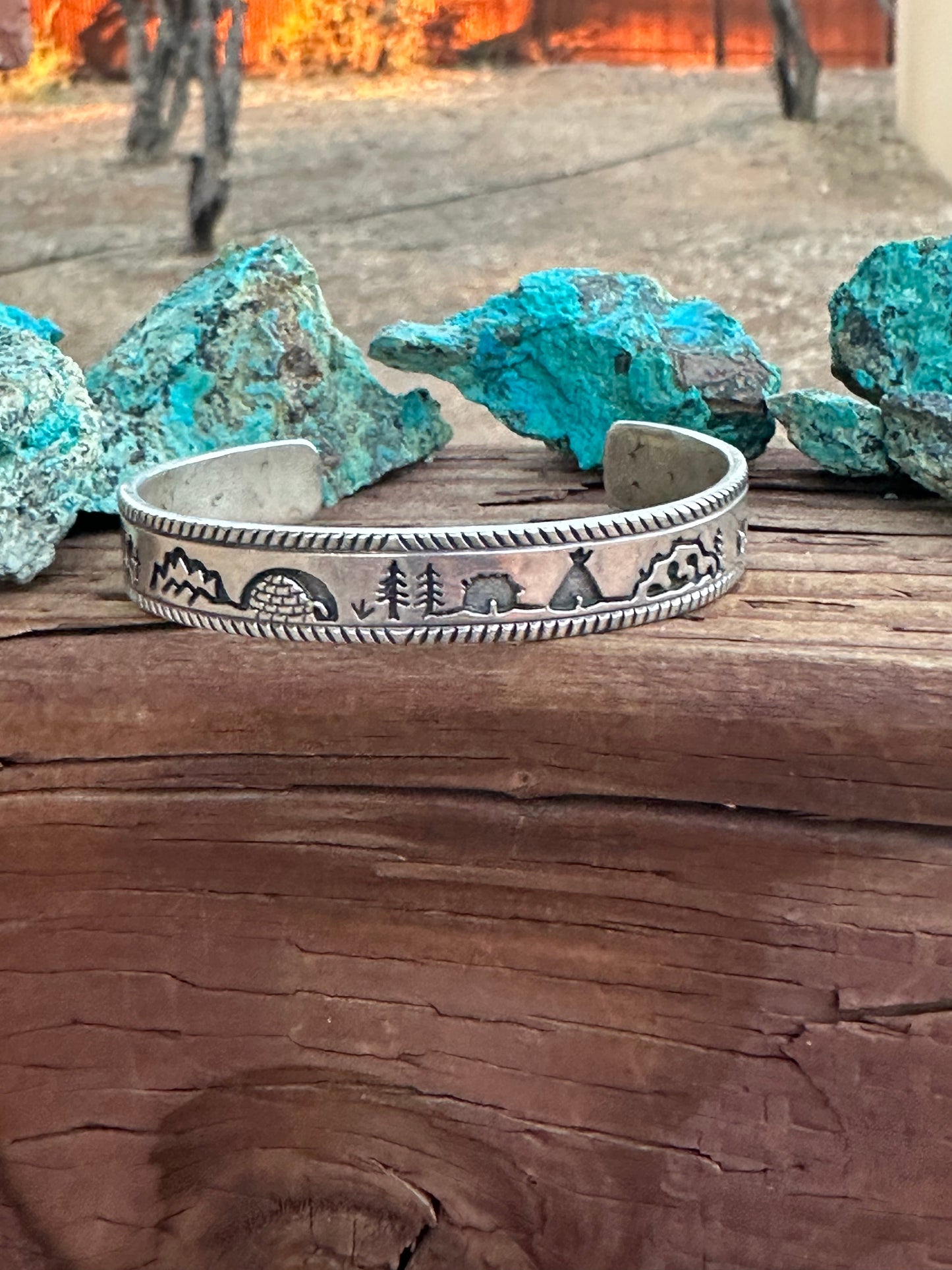 Vintage Old Pawn Navajo Sterling Silver Story Teller Cuff Bracelet