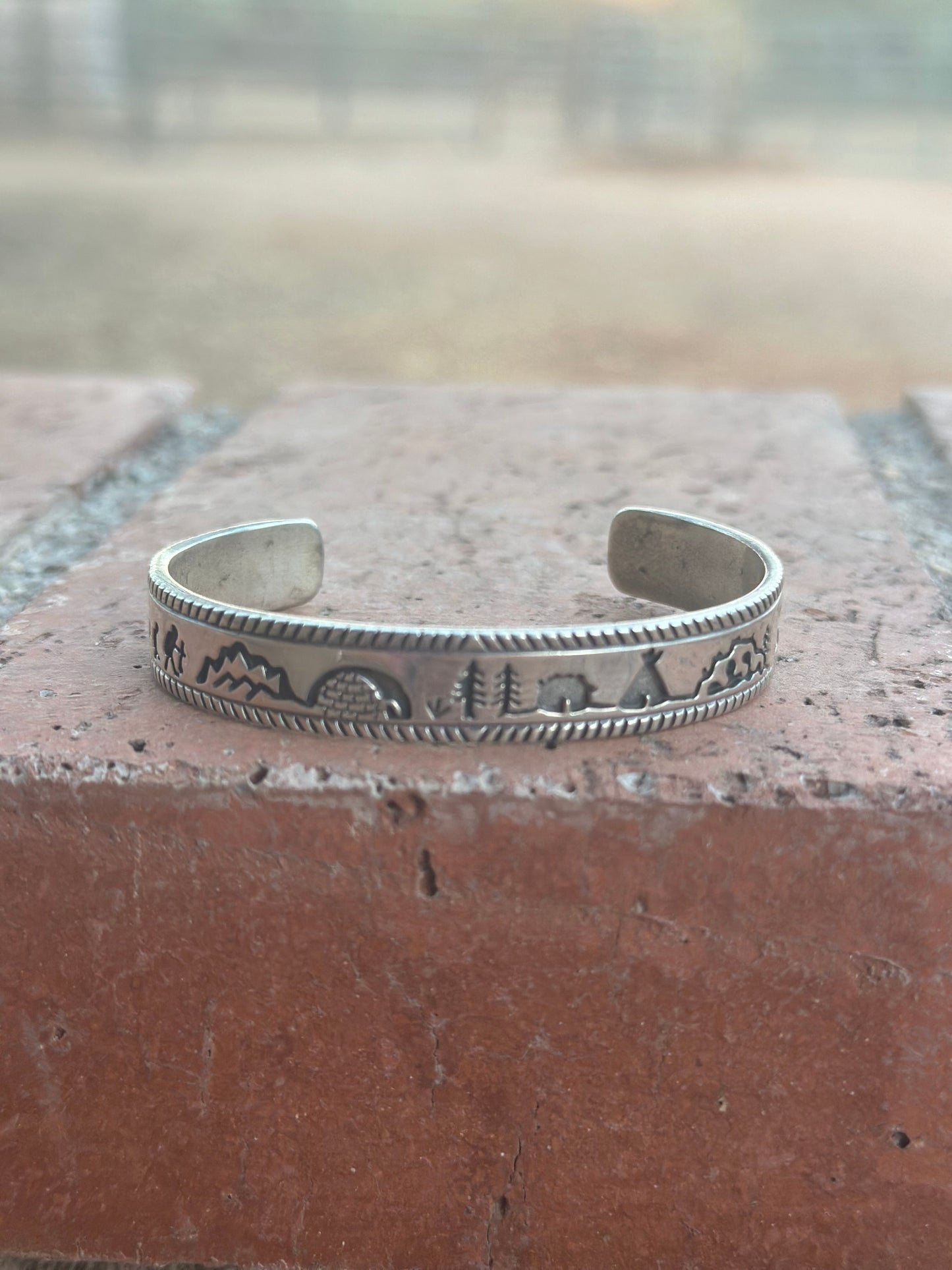 Vintage Old Pawn Navajo Sterling Silver Story Teller Cuff Bracelet