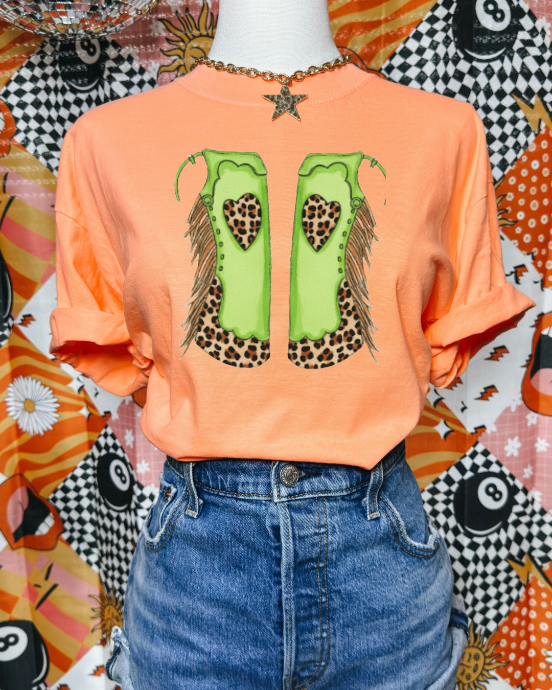 Cheetah chaps comfort color shirt