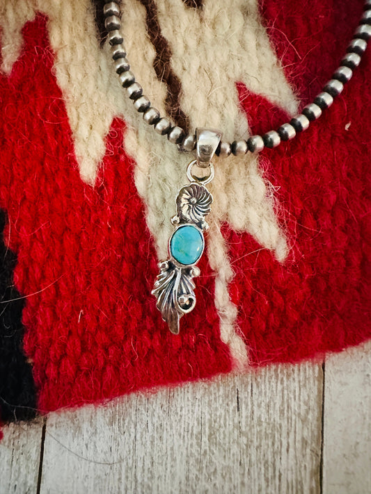 Navajo Turquoise & Sterling Silver Flower Pendant