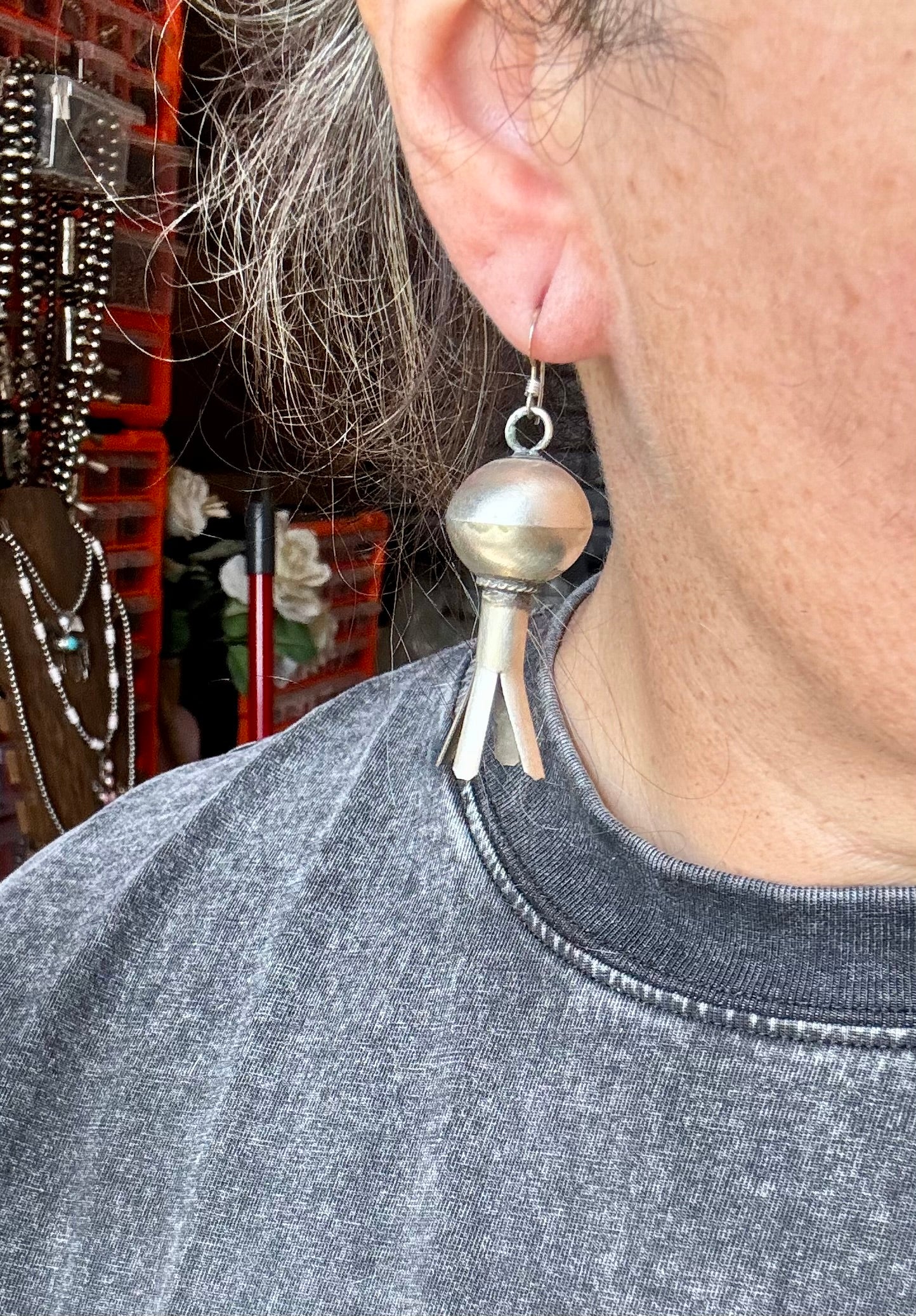 Sterling Silver Blossom Earrings – Native Made, Stamp MS, 2.5" Dangle