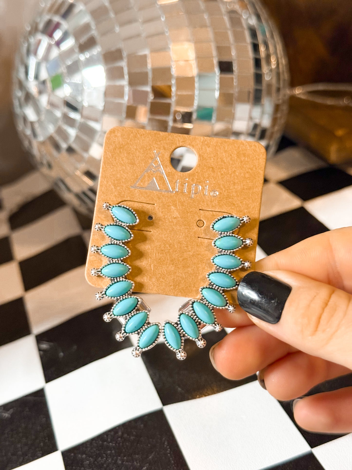 Western turquoise crawler earrings