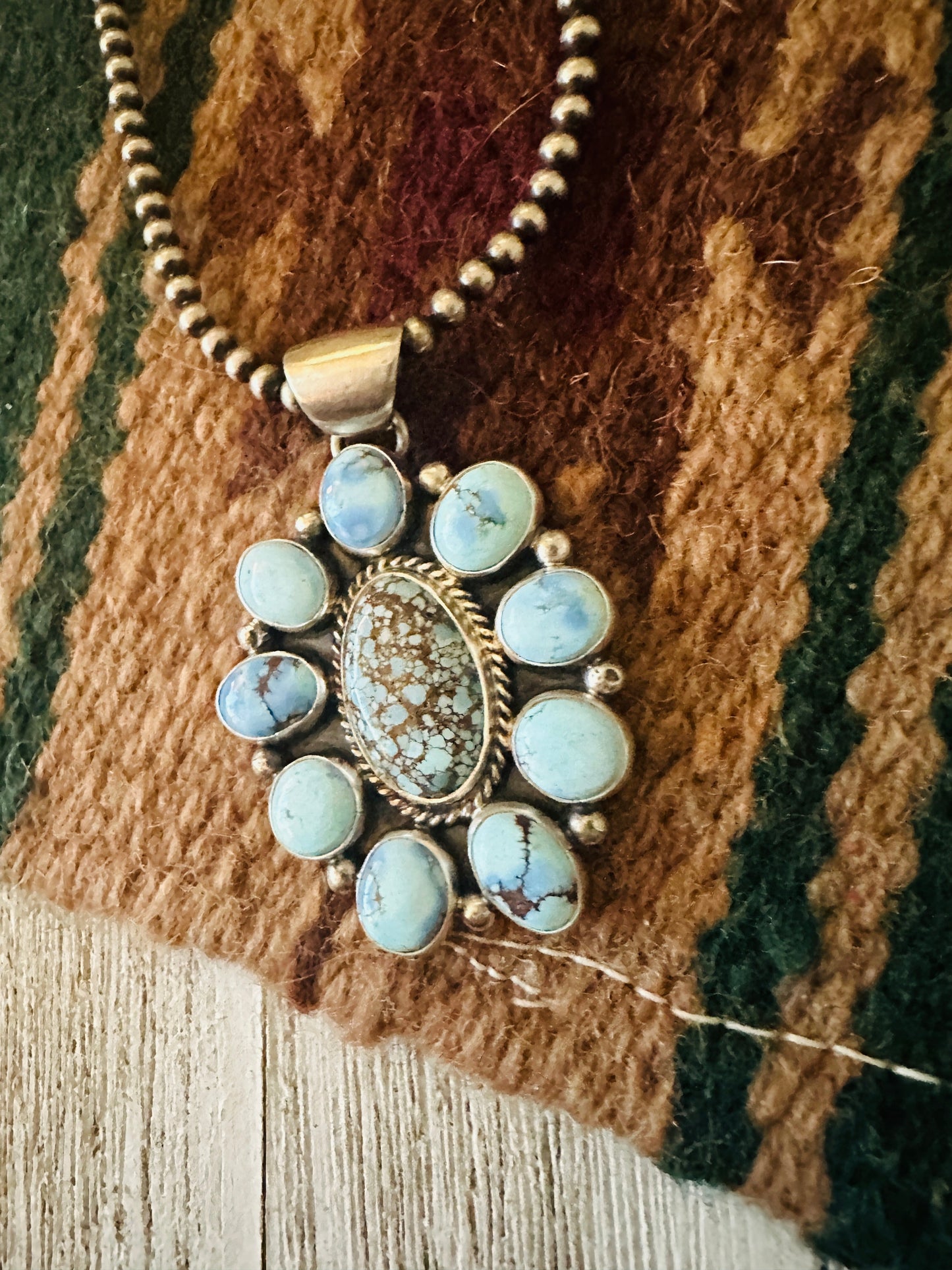 Navajo Golden Hills Turquoise & Sterling Silver Cluster Pendant