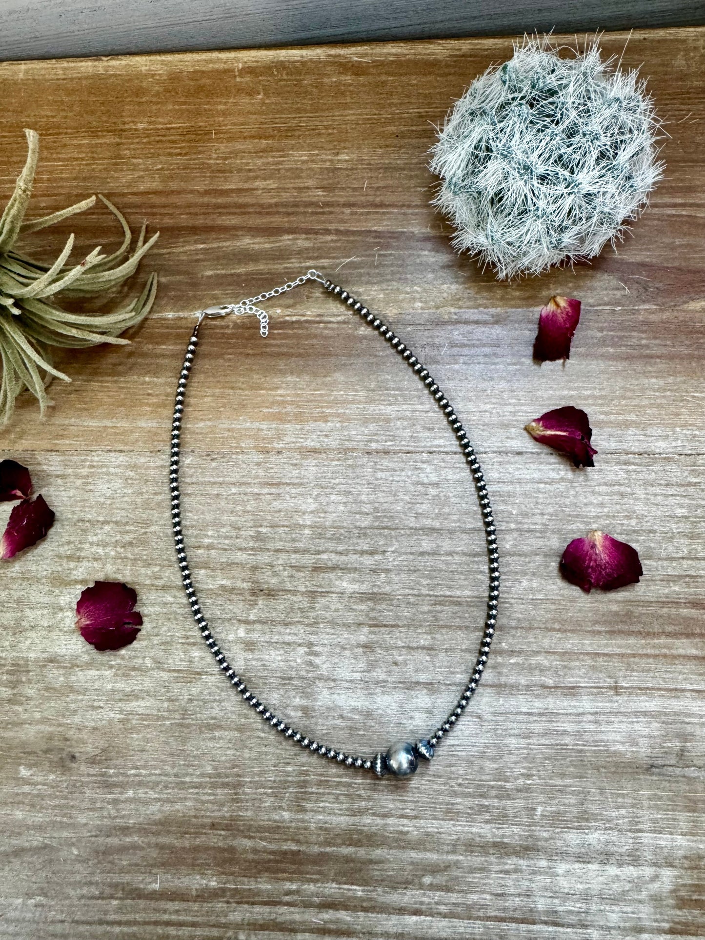 14 inch 3 mm sterling silver pearls choker - 10 mm middle