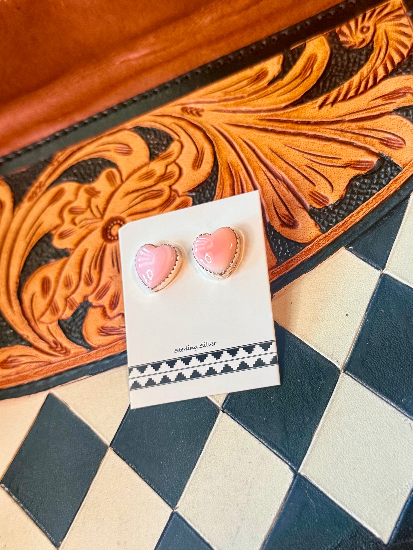 Pink conch heart earrings