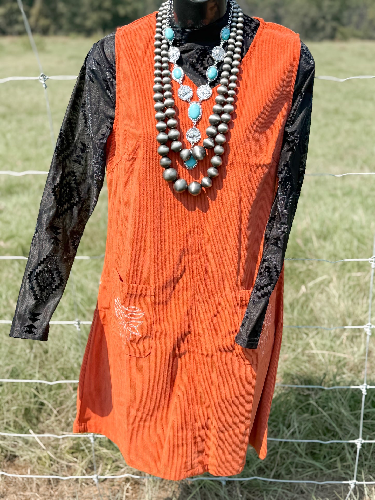 Western Embroidered Pocket Pre-fall Dress