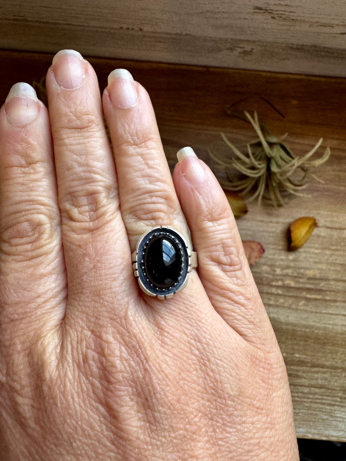 Adjustable Ring – Black Onyx – Sterling Silver – Oval Shape