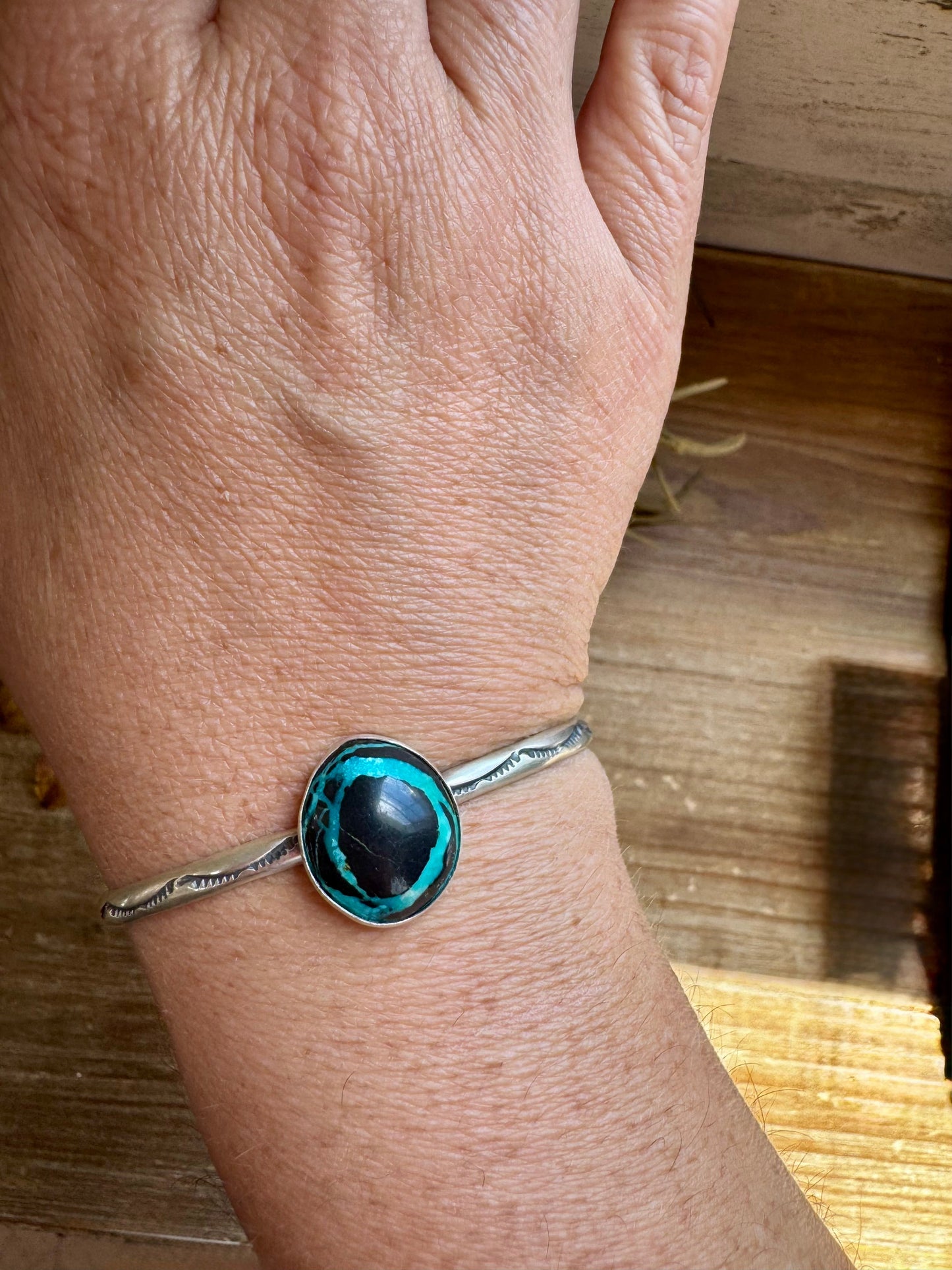 Blue Moon Turquoise Cuff – Sterling Silver, Stamped D&D