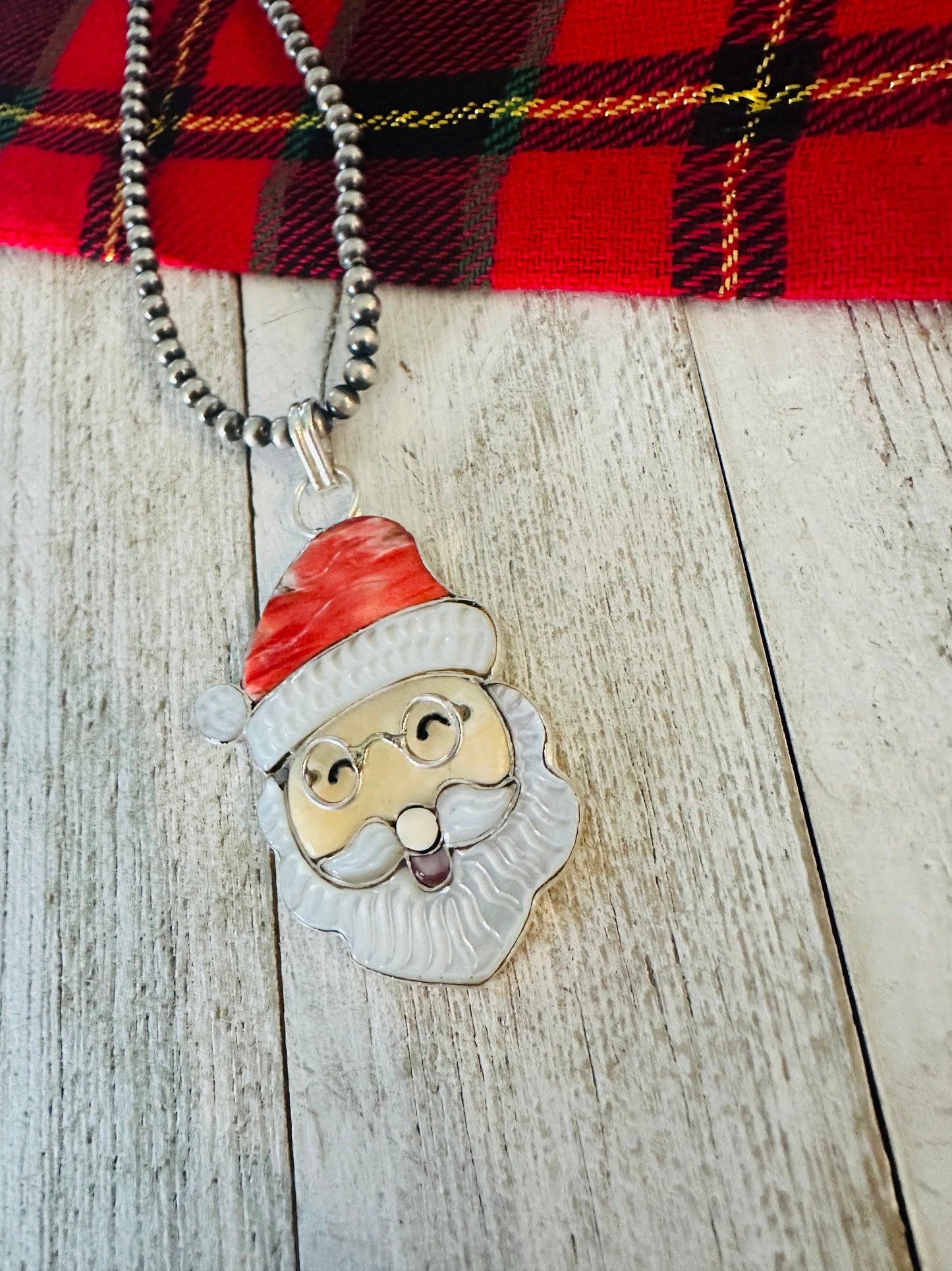 Zuni Multi Stone & Sterling Silver Inlay Santa Claus Pendant