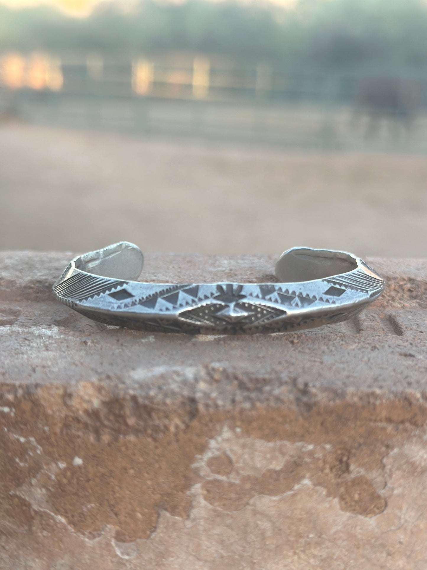 Vintage Old Pawn Navajo Sterling Silver Hand Stamped Cuff Bracelet
