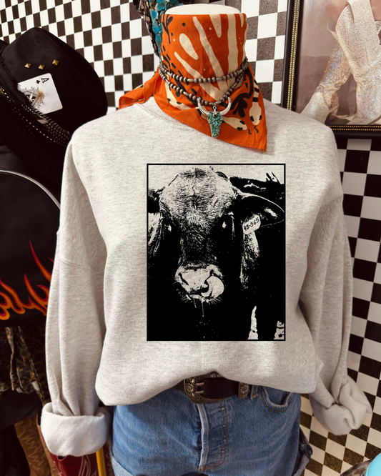 The black + white cow portrait sweatshirt