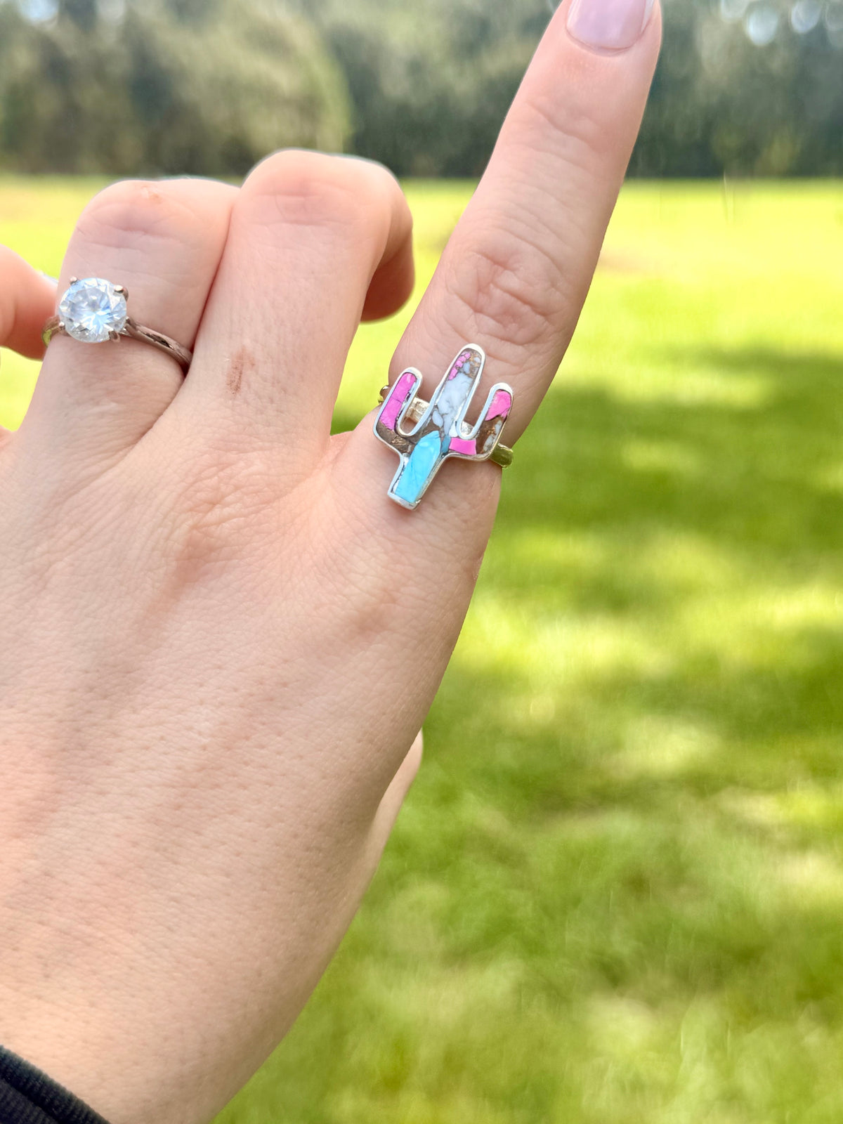 Cotton candy cactus ring - size 8