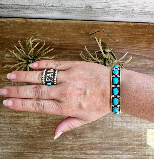 Cuff Bracelet – Kingman Turquoise – Sterling Silver – Reed Charley, Navajo Handmade