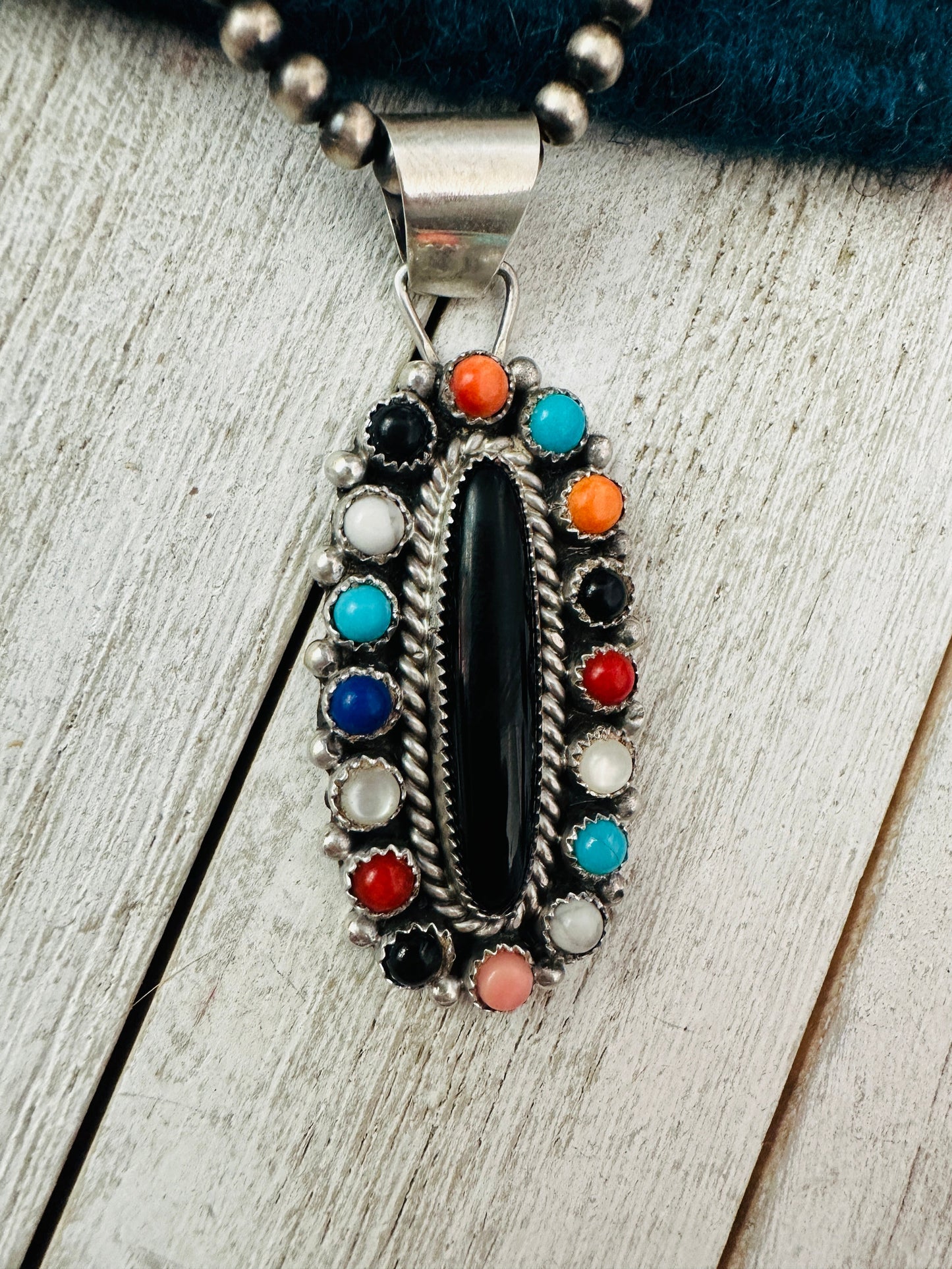 Navajo Multi Stone & Sterling Silver Cluster Pendant