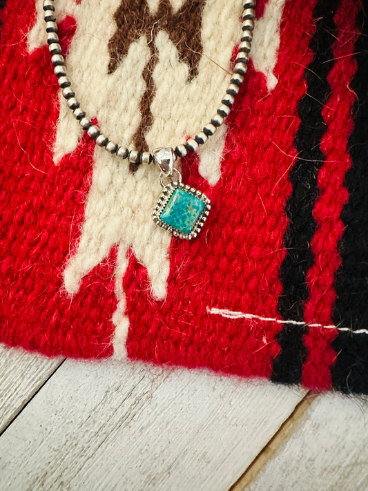Navajo Turquoise & Sterling Silver Diamond Pendant