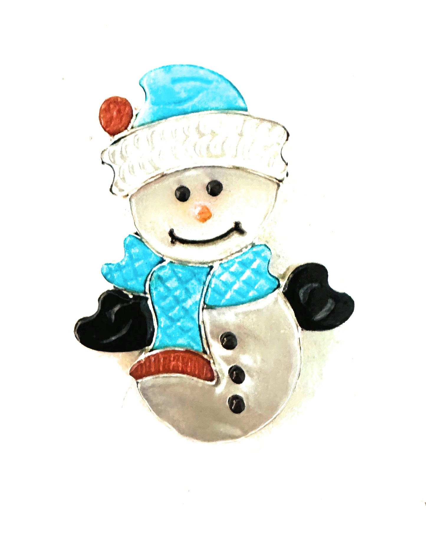 Zuni Multi Stone & Sterling Silver Inlay Snowman Brooch/ Pendant
