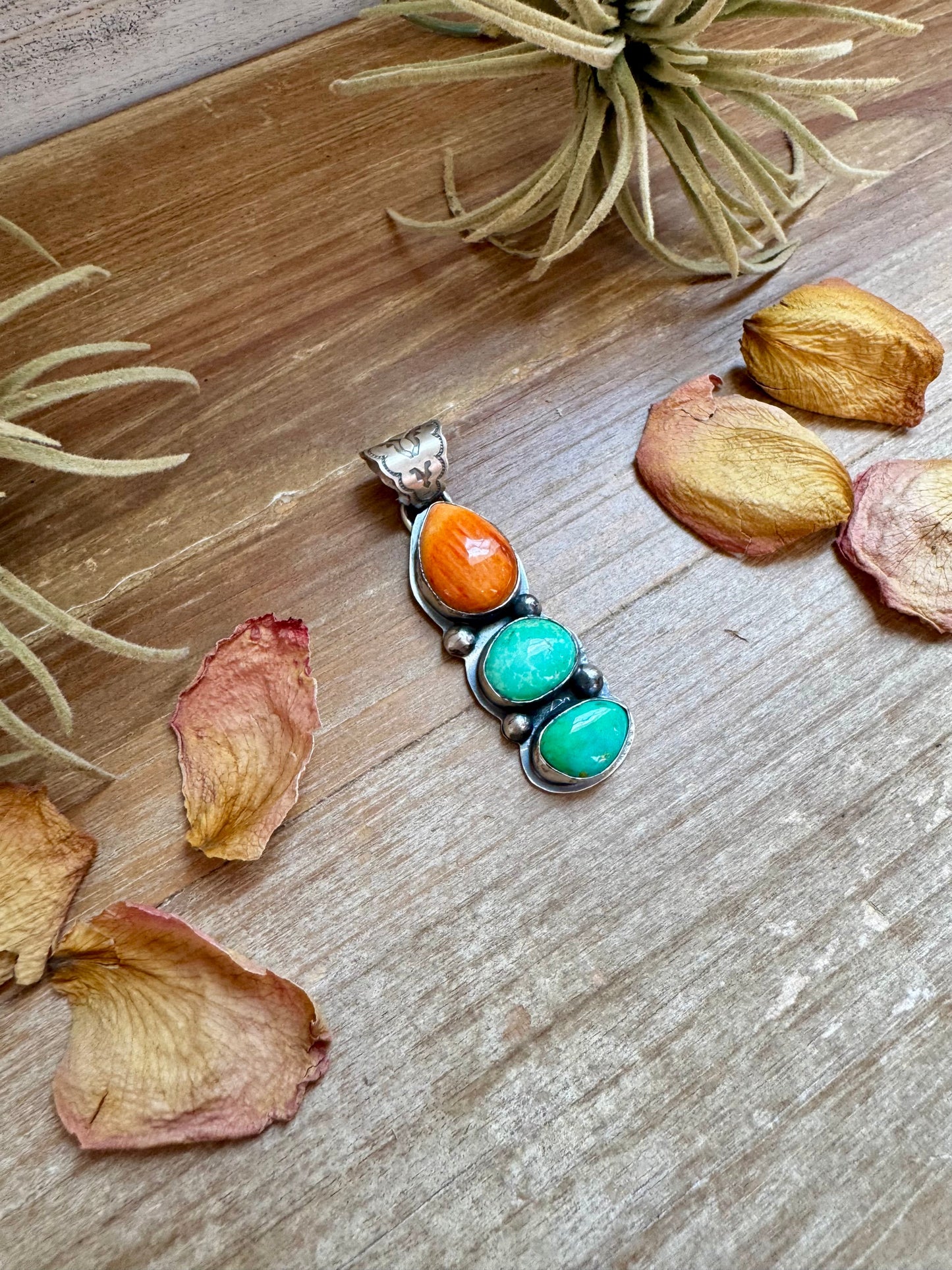 Orange Spiny & Turquoise Pendant – Sterling Silver, Boyd Ashley Navajo