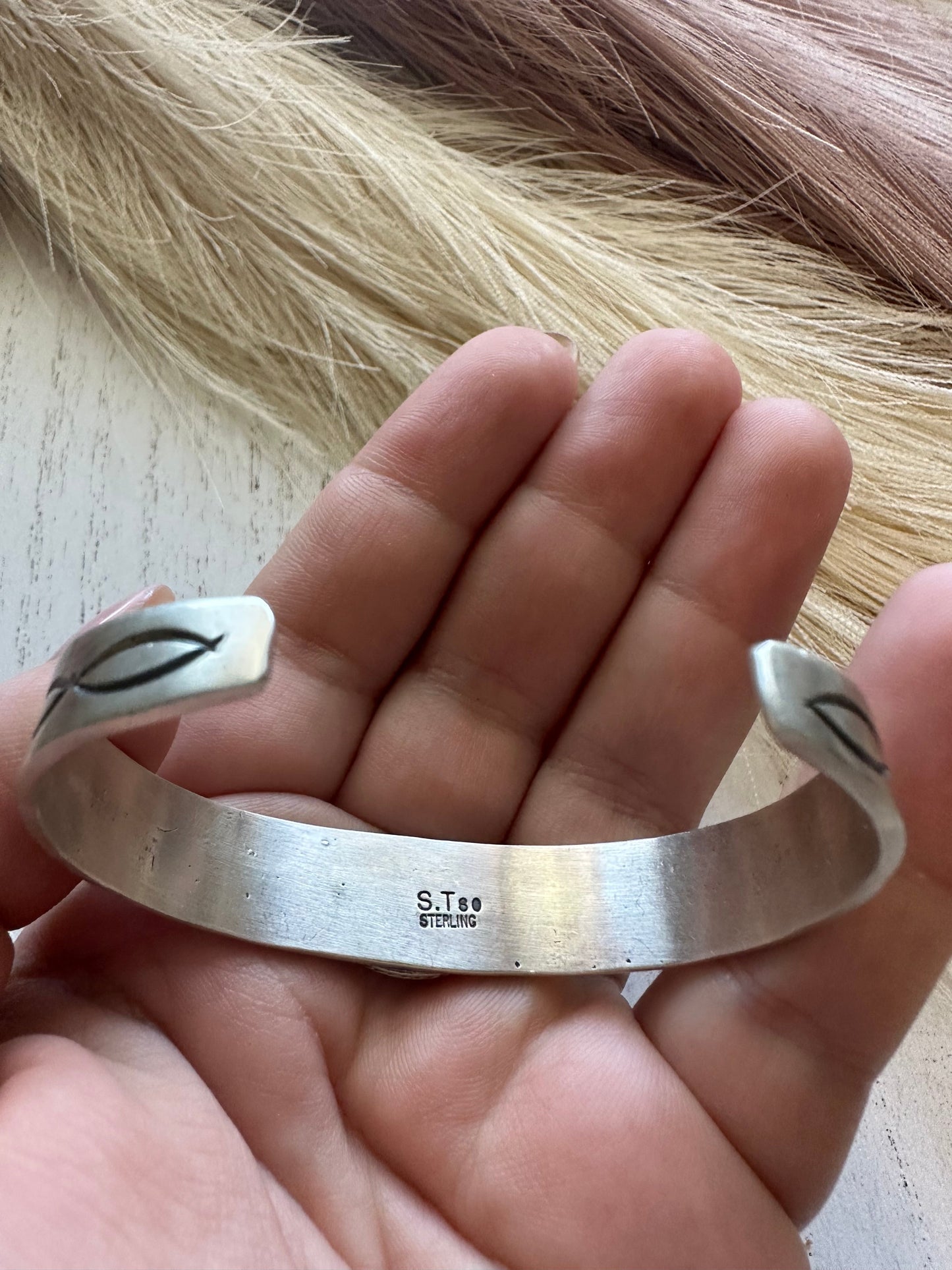 Beautiful Navajo Sterling Sonoran Mountain Turquoise Bracelet Cuff Signed