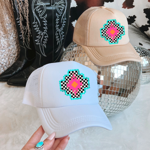 Neon Aztec western trucker hat