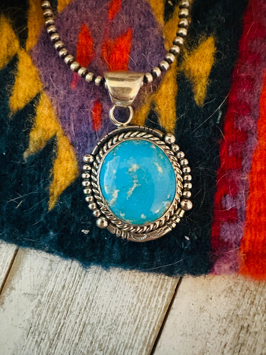 Navajo Kingman Turquoise & Sterling Silver Pendant