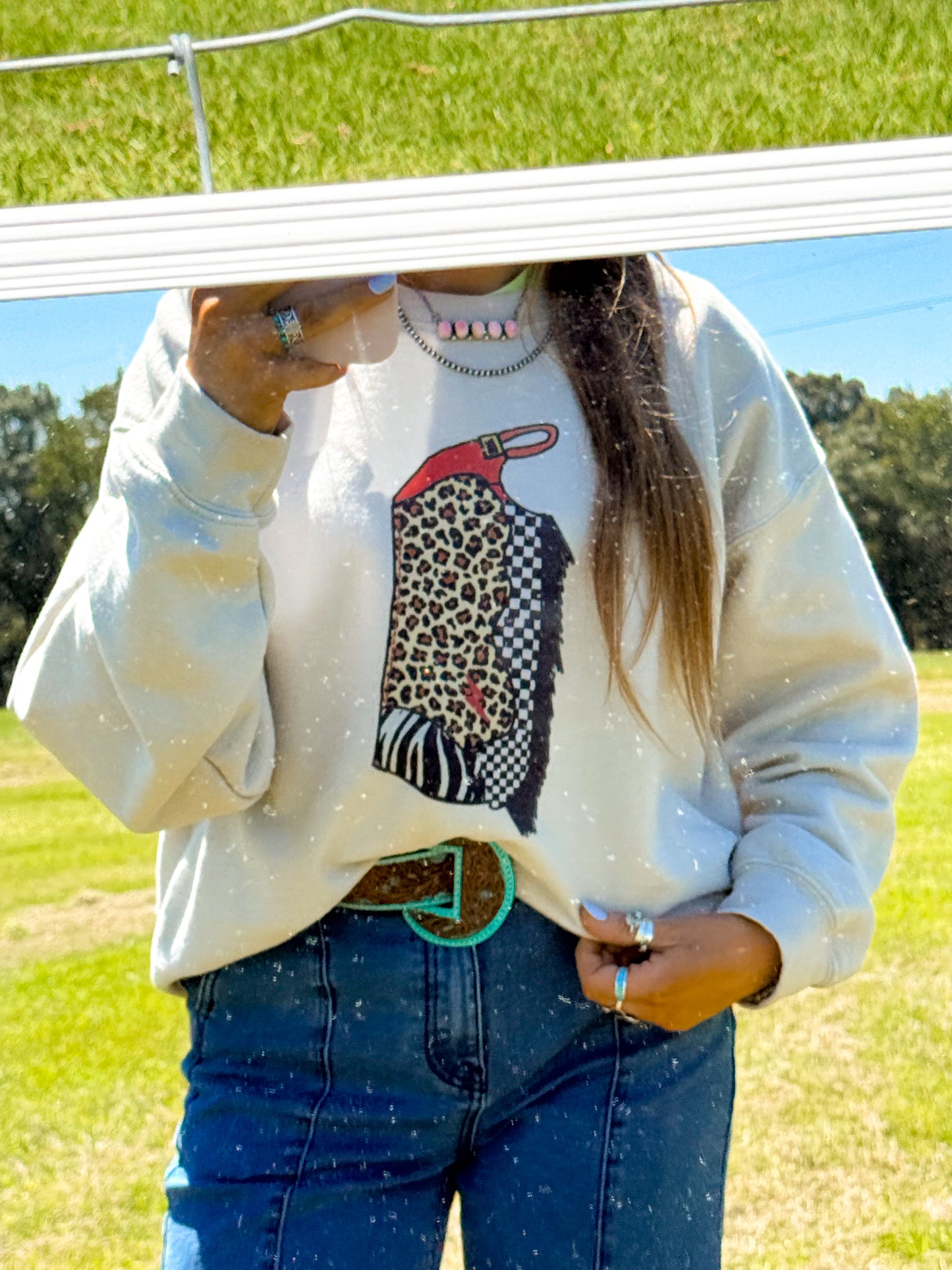 Mix prints chaps sweatshirt
