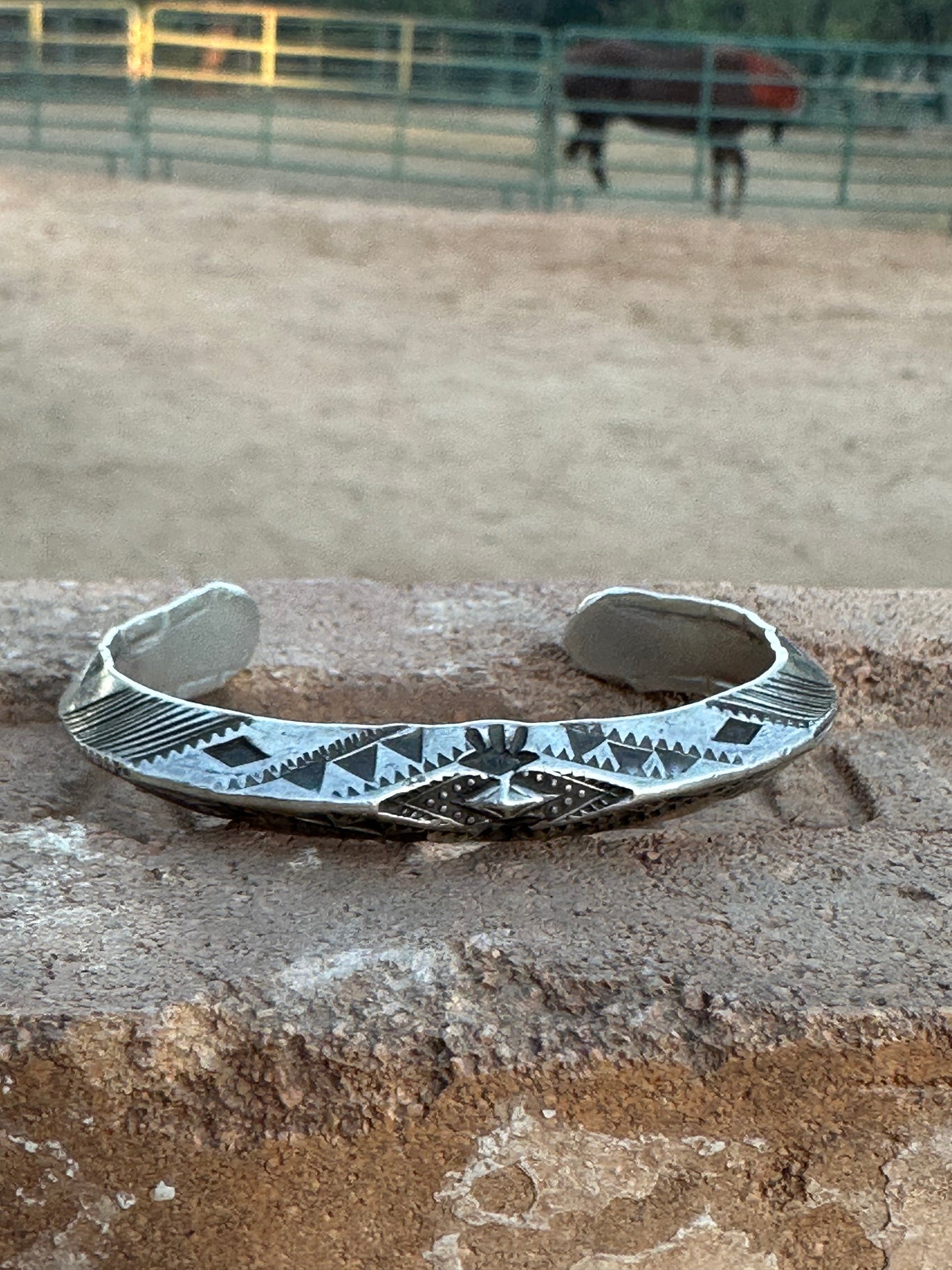 Vintage Old Pawn Navajo Sterling Silver Hand Stamped Cuff Bracelet