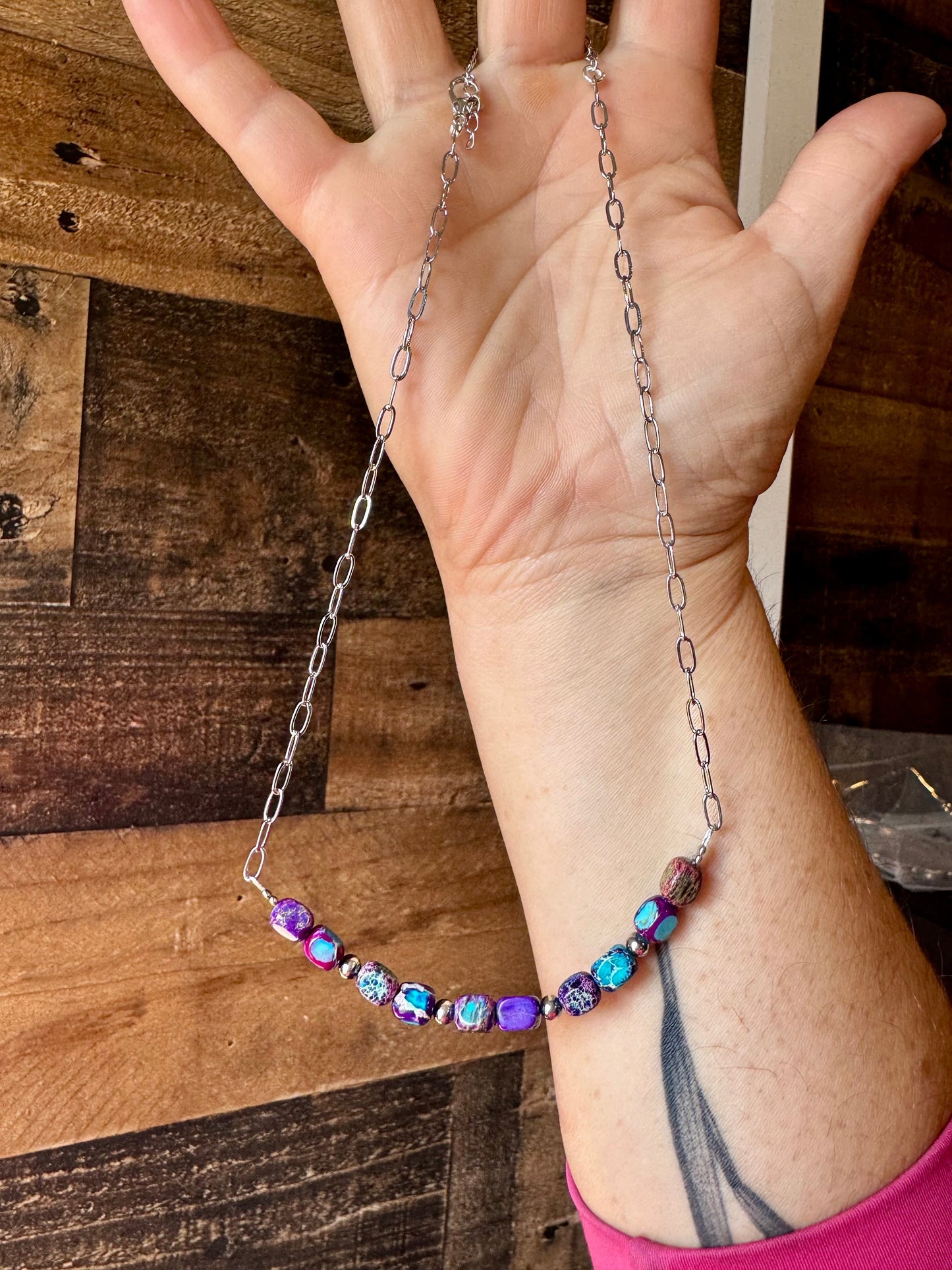 16 inch chain choker and Verascite sea sediment and sterling silver