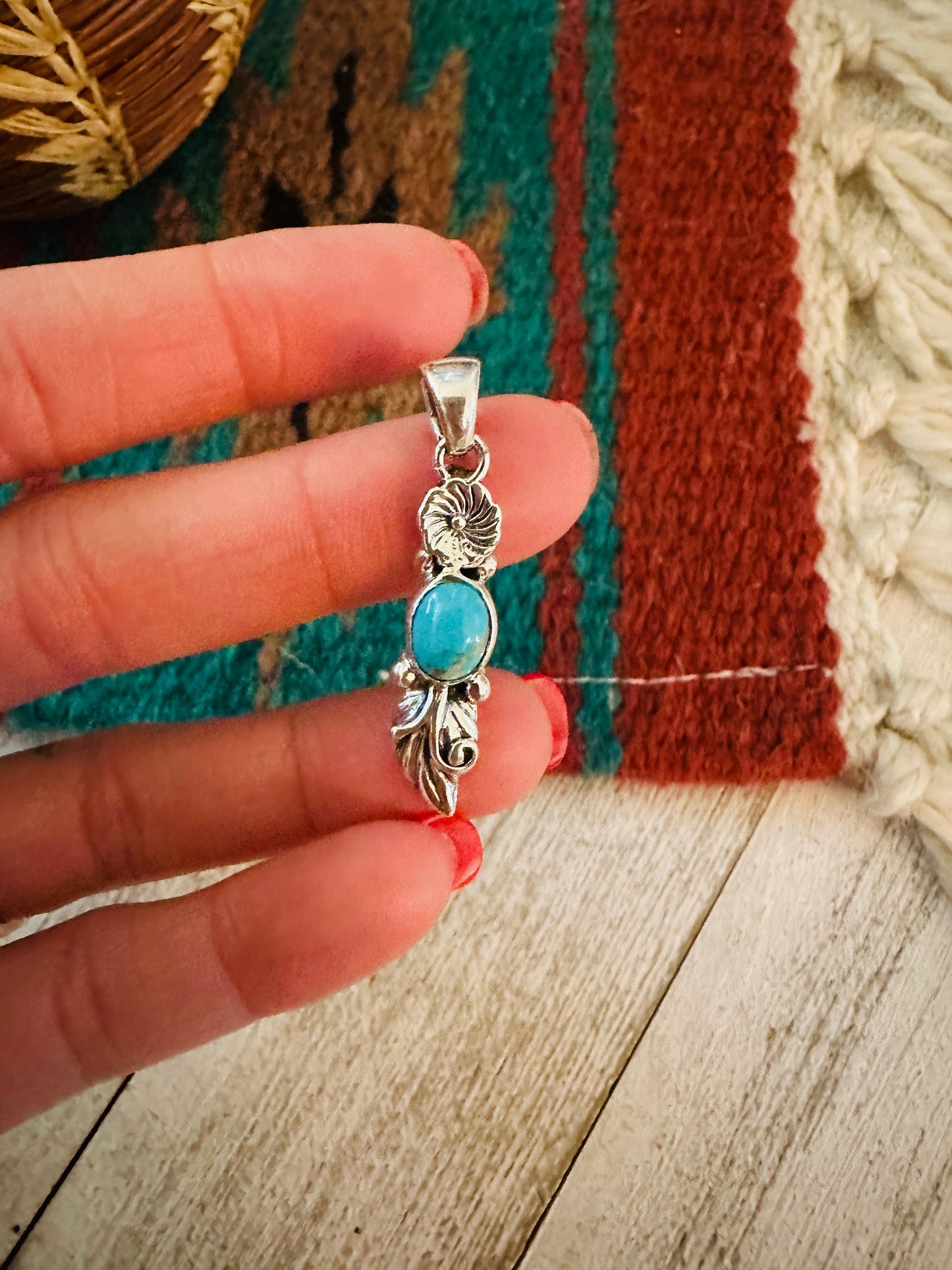 Navajo Turquoise & Sterling Silver Flower Pendant