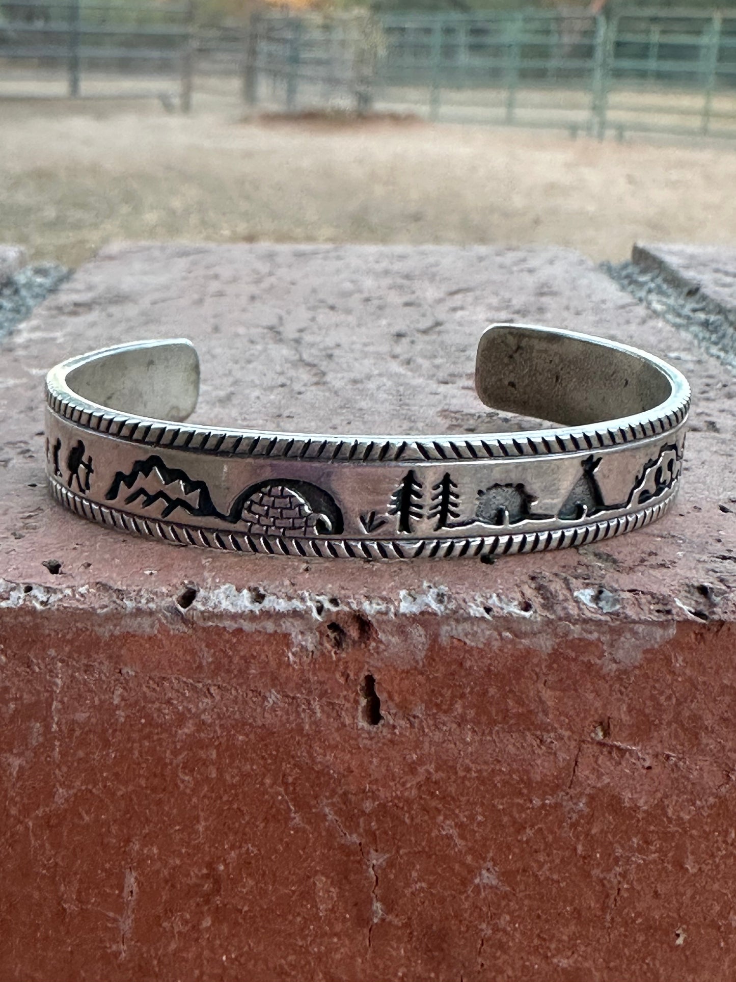 Vintage Old Pawn Navajo Sterling Silver Story Teller Cuff Bracelet