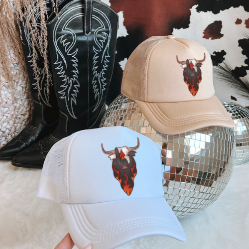 Firey cattle western trucker hat