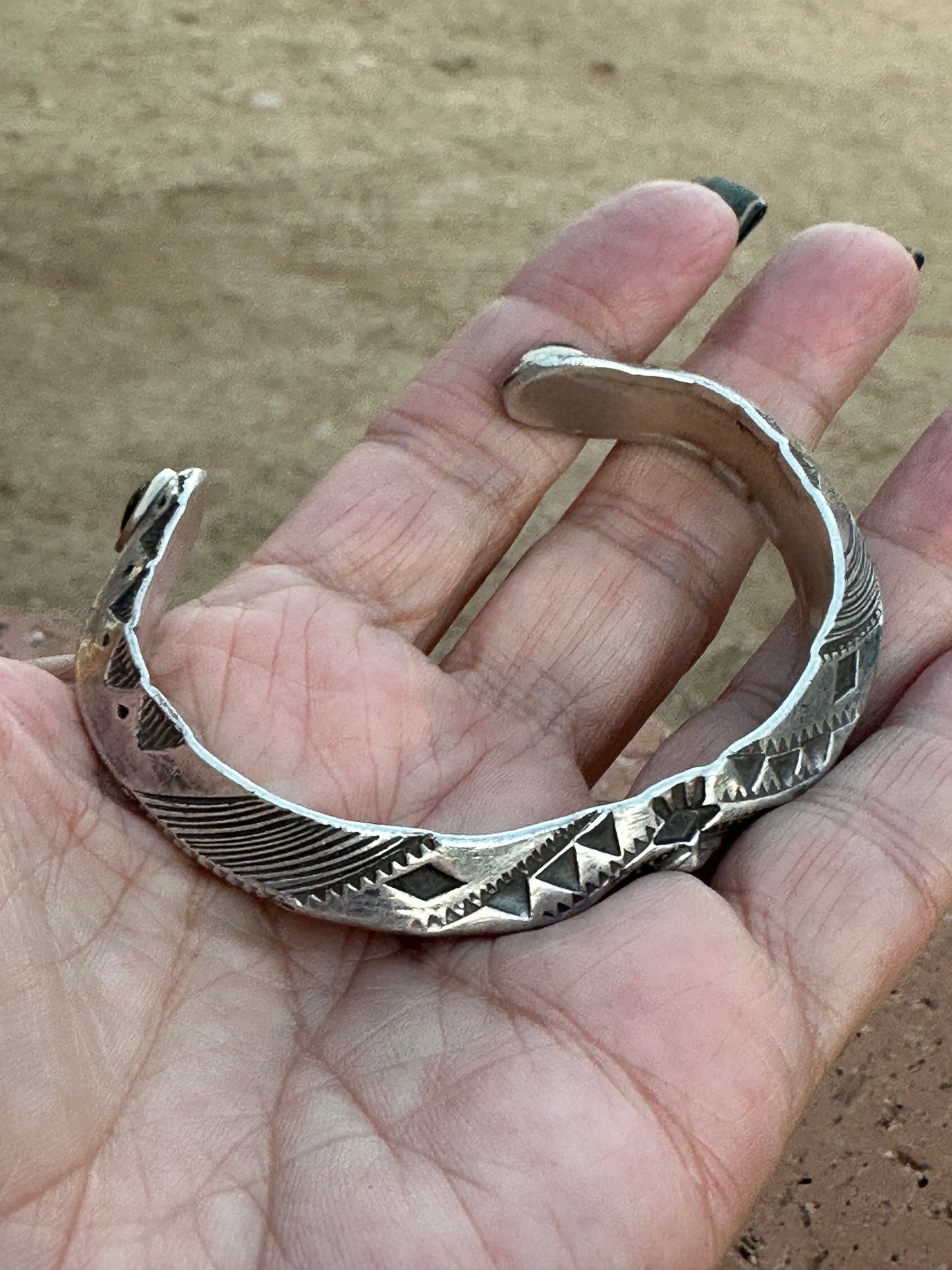 Vintage Old Pawn Navajo Sterling Silver Hand Stamped Cuff Bracelet
