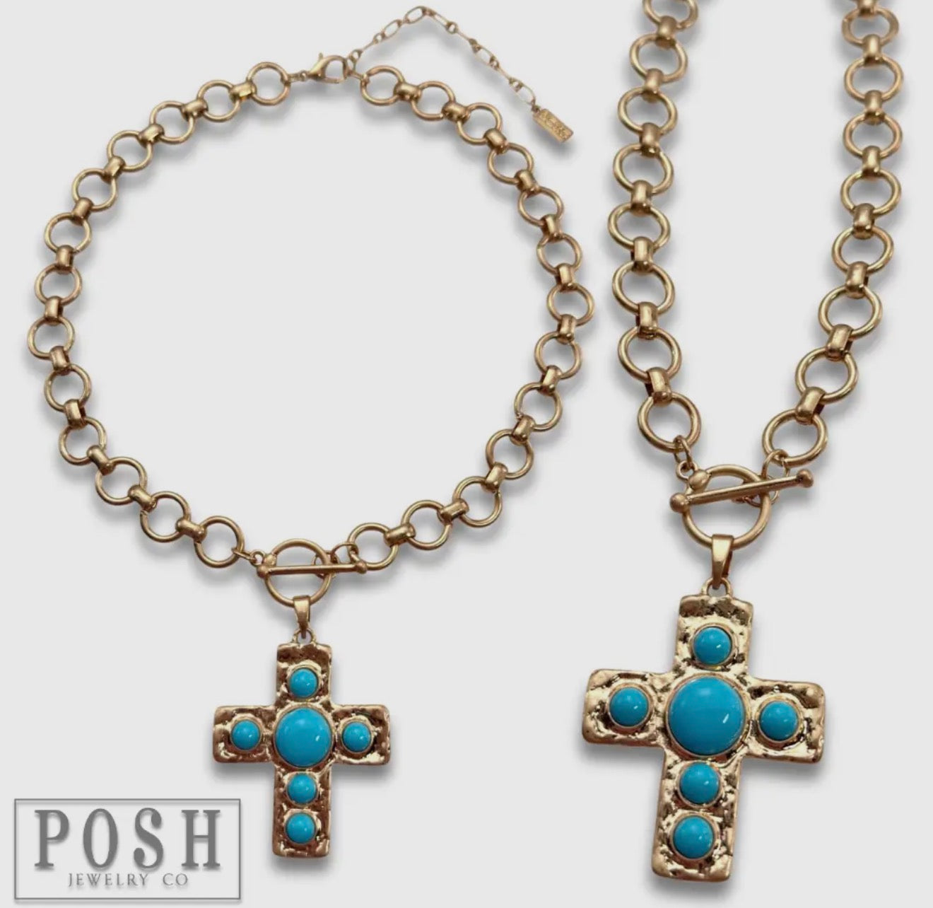 The Gold + turquoise cross necklace