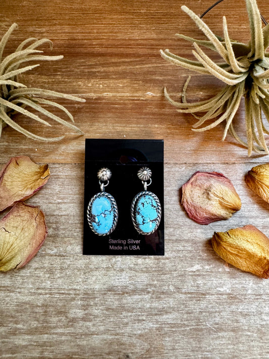 Golden Hill Turquoise Dangle Earrings – Sterling Silver, Post Style, USA Made