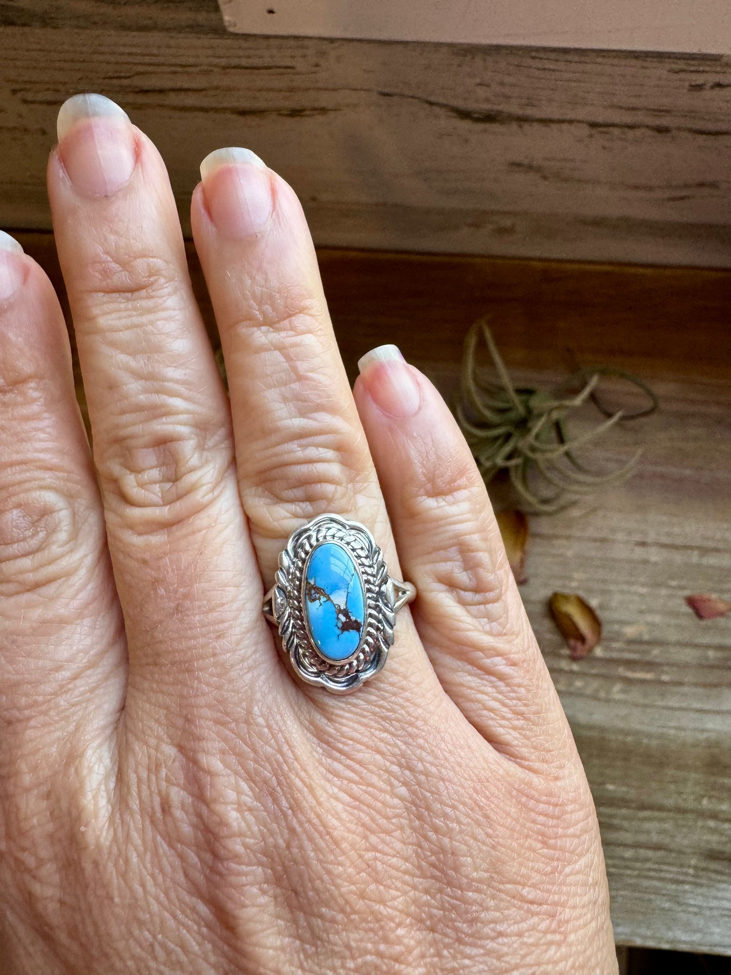 Golden Hills Turquoise Ring – Navajo Handmade by Virgil Chee, Size 9