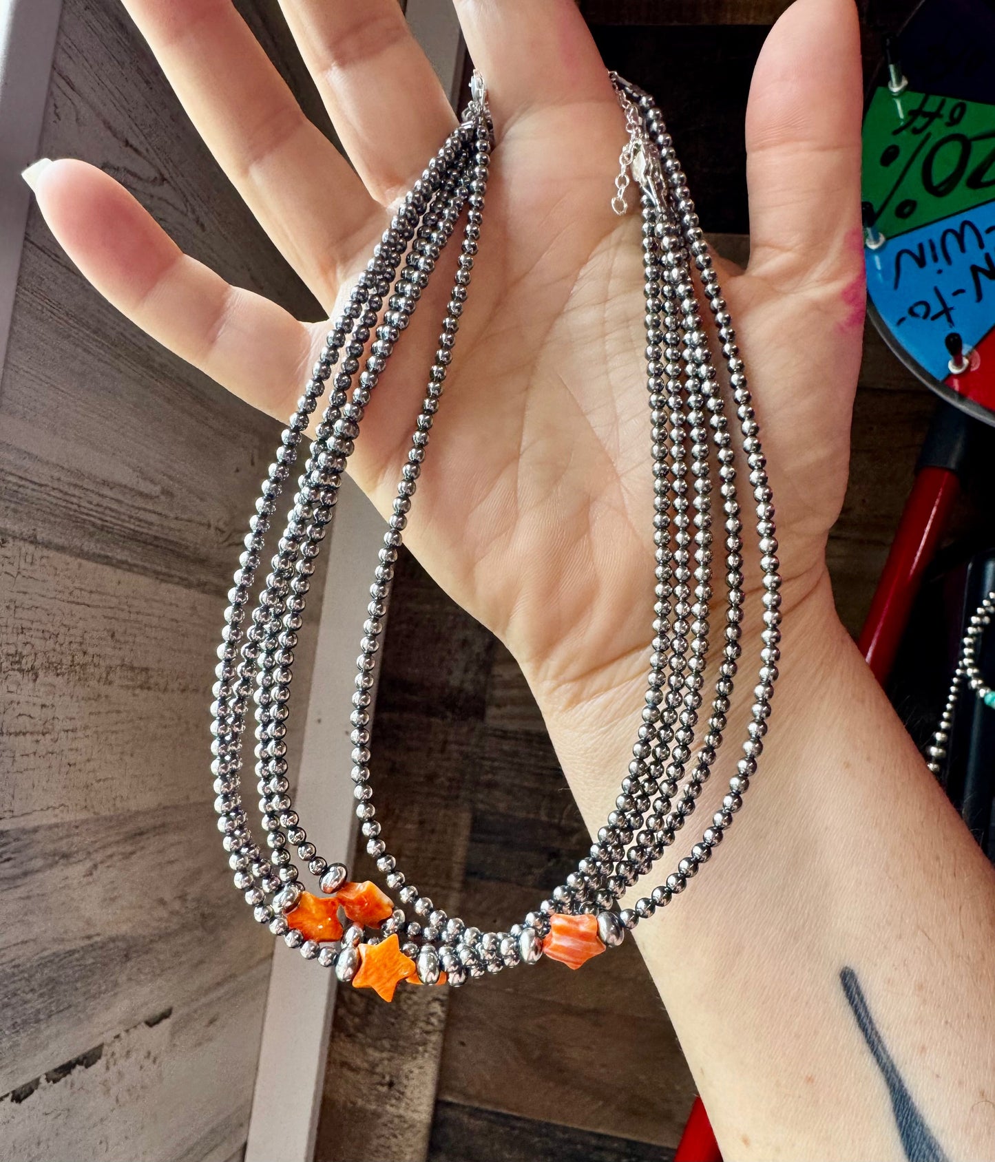 14-Inch Choker with Spiny Oyster Star – Sterling Silver Pearls