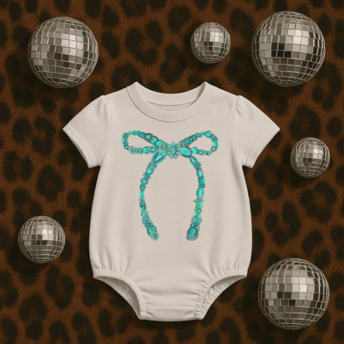 Turquoise bow- Western COWKID bubble baby bubble onesie