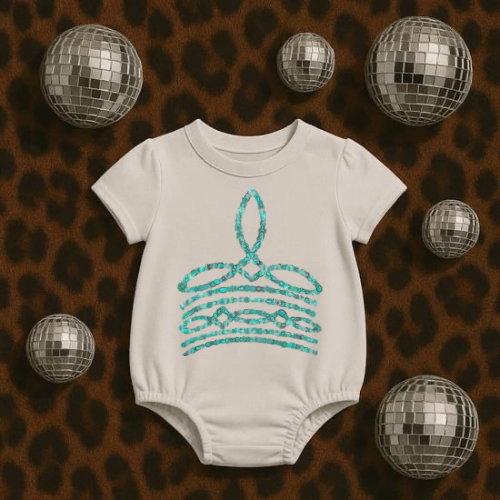 Turquoise boot stitch - Western COWKID bubble baby bubble onesie