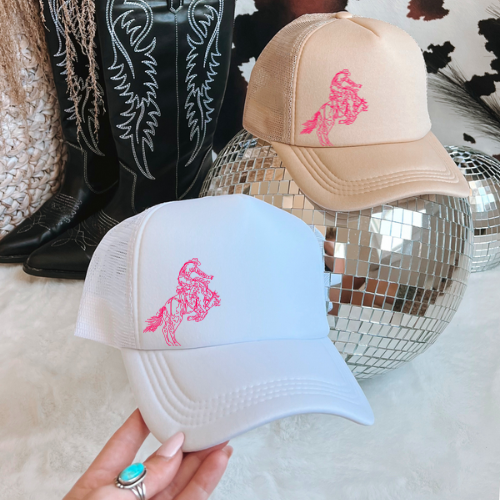 Neon bucking horse western trucker hat