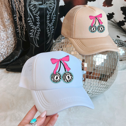 Zebra 8 ball cherry western trucker hat