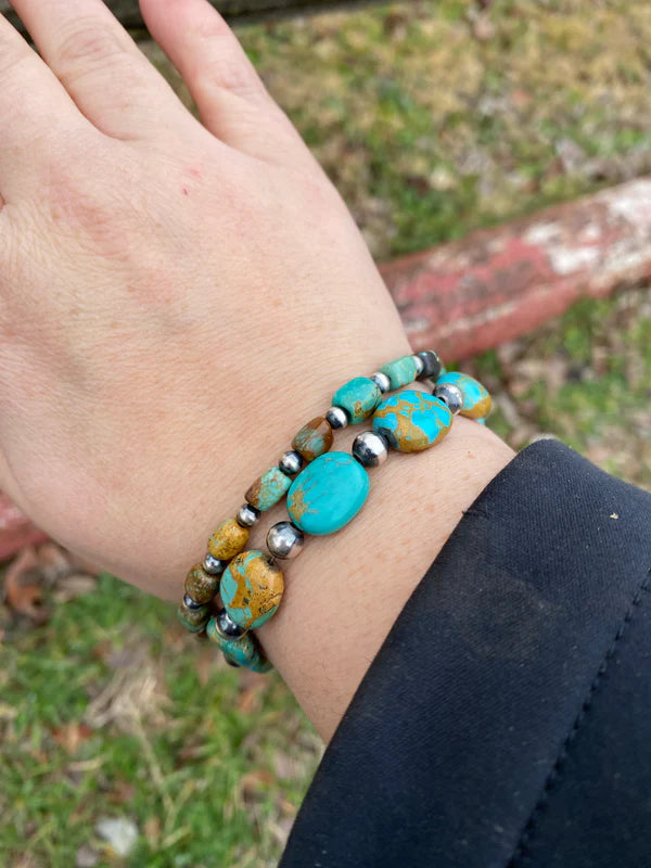 Polish turquoise and Sterling Silver Pearls Bracelet