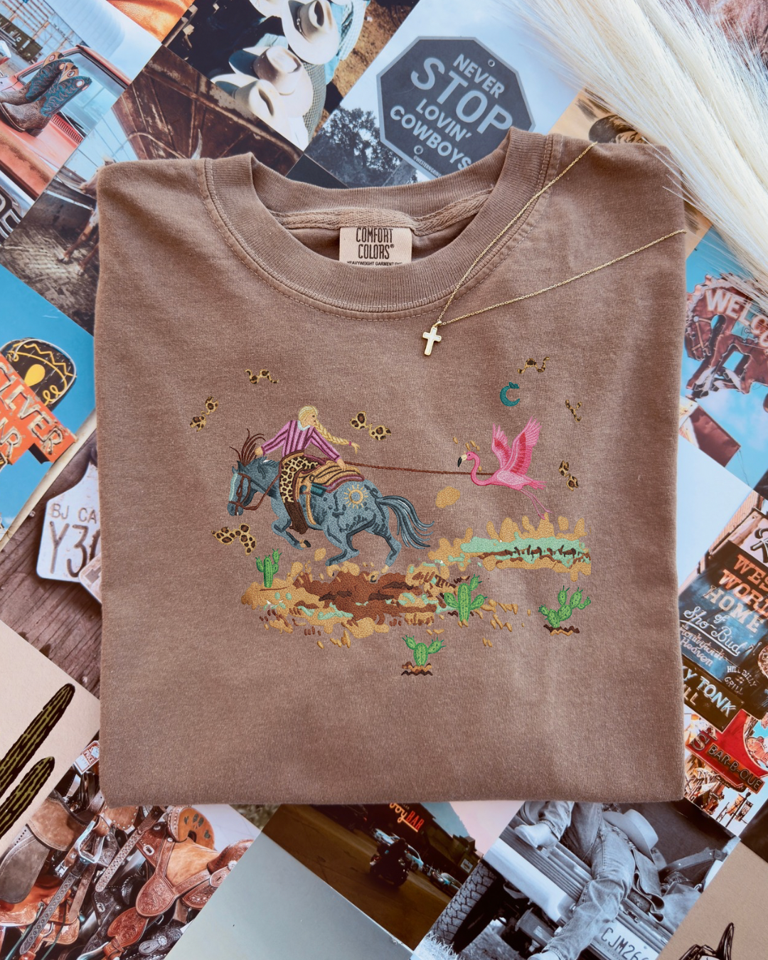 Roping flamingo comfort color tee
