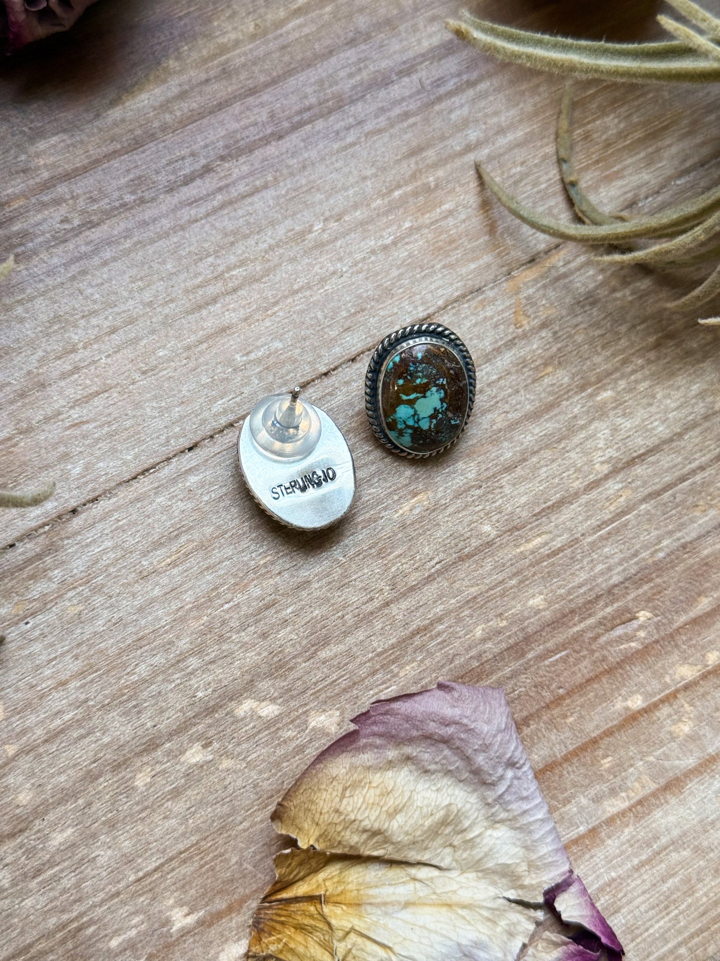 Sterling Silver Rising Phoenix Turquoise Stud Earrings – Handmade by Artist Jason Ogg