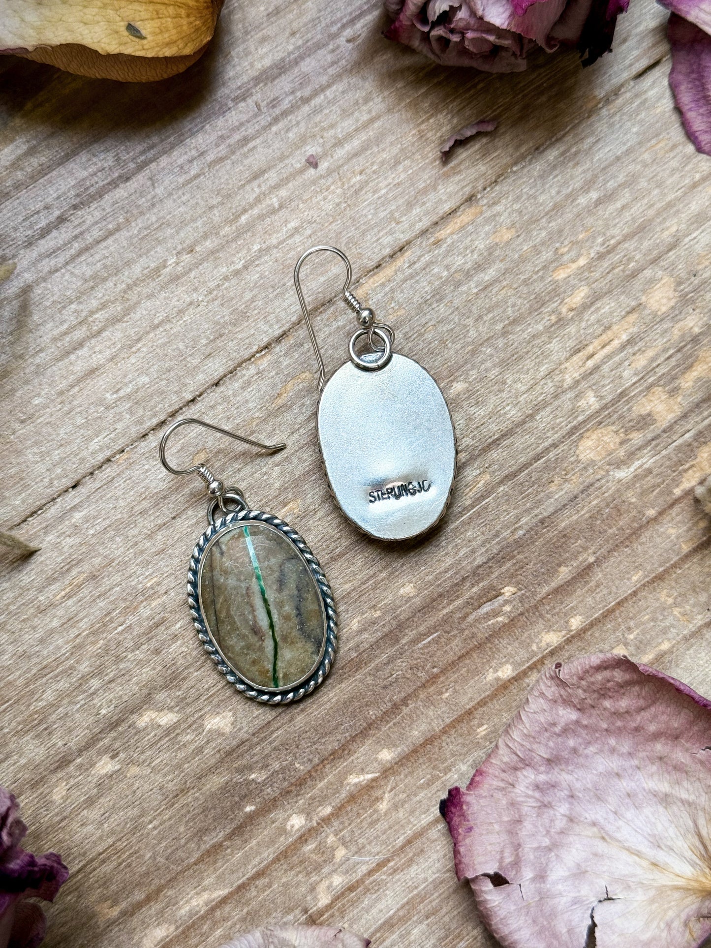 Sterling Silver Ribbon Royston Turquoise Dangle Earrings – Handmade by Artist Jason Ogg